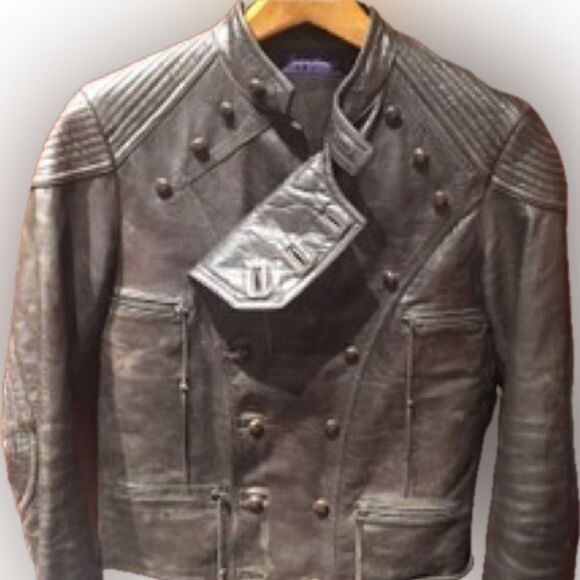 Ralph Lauren Collection Made in Italy Brown Distressed Calf Cavalry Moto Jacket - Picture 4 of 13
